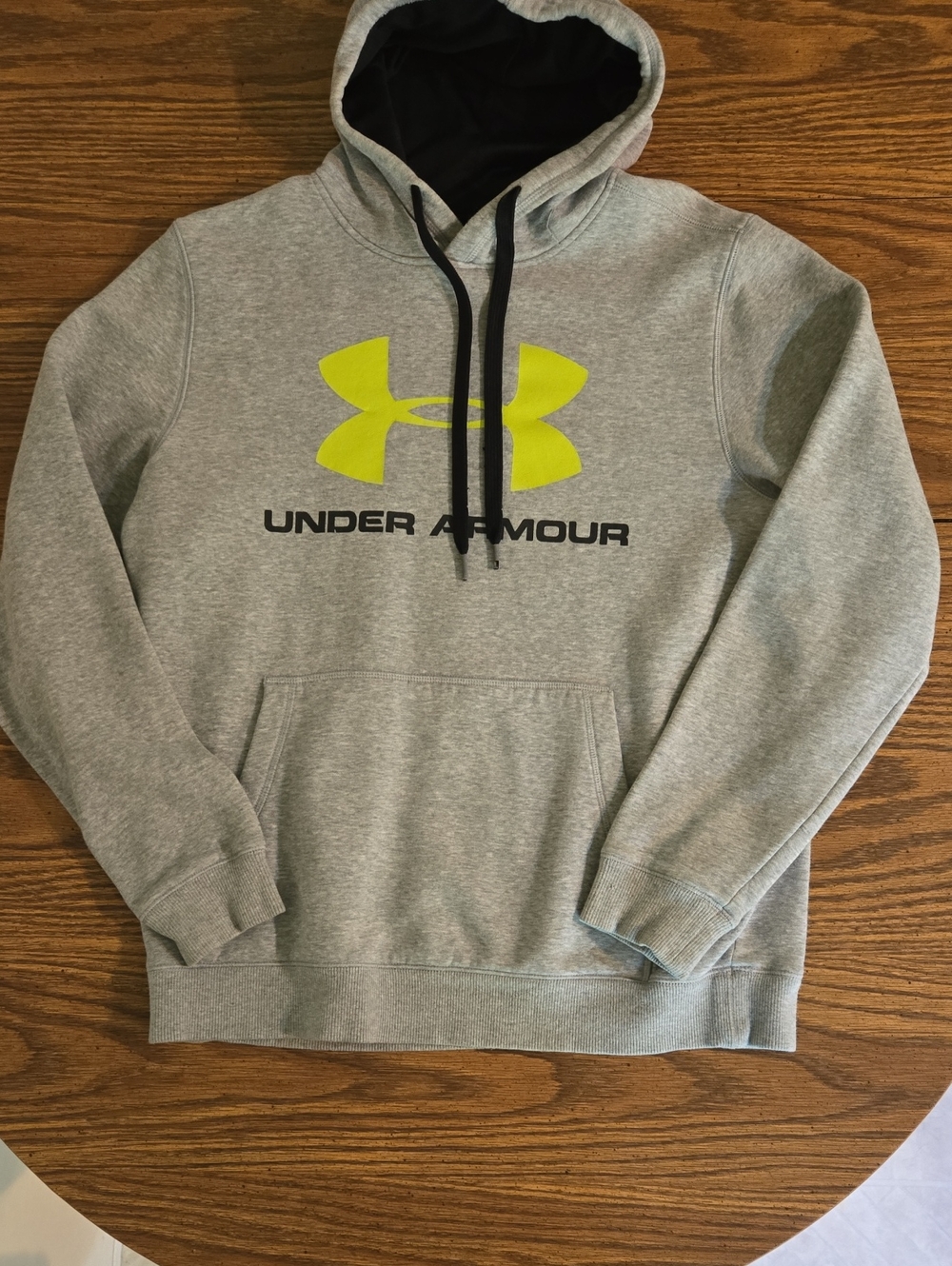 Under Armour Grey Pullover Hoodie with Neon Yellow Logo